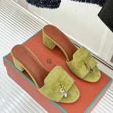 HIGH HEELS IN MOSS YELLOW SUEDE AND LAMBSKIN