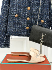 FLAT SANDALS IN BEIGE SUEDE AND LAMBSKIN