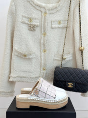 CC MULES 25SS 30 MM IN WHITE LAMBSKIN MIX PASTEL PINK TWEED