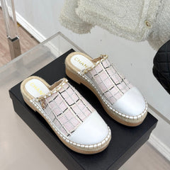 CC MULES 25SS 30 MM IN WHITE LAMBSKIN MIX PASTEL PINK TWEED