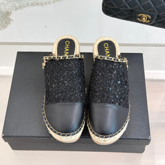 CC MULES 25SS 30 MM IN BLACK LAMBSKIN MIX TWEED