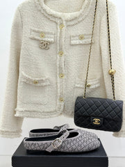 CC FLAT MULES 25SS IN GREY EMBELLISHED WITH RHINESTONES