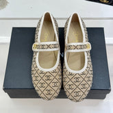 CC FLAT MARY JANE 25SS IN BEIGE EMBELLISHED WITH RHINESTONES