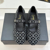 CC FLAT MARY JANE 25SS IN BLACK EMBELLISHED WITH RHINESTONES