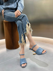 FENDI BAGUETTE HIGH-HEEL SANDALS 8 CM IN CERULEAN BLUE CALFSKIN