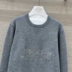 Gucci 25 Embroidered Pullover Sweater Gray Wool