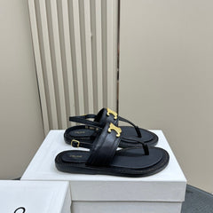 LYMPIA TRIOMPHE THONG IN CALFSKIN BLACK