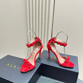 ALAIA HIGH HEEL SANDAL 10 CM IN CHERRY RED SUEDE