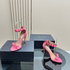 ALAIA HIGH HEEL SANDAL 10 CM IN ROSE PINK SUEDE