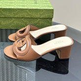 MID-HEEL 5 CM MULE IN BRONZE BROWN CALFSKIN