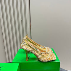 HIGH PUMP 9 CM IN GOLD METALLIZE MESH AND LEATHER