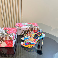 DG 100MM FOOTWEAR – MULTICOLOR SATIN MULES WITH CRYSTAL EMBELLISHMENTS