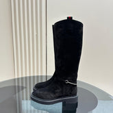 SLIM HORSEBIT KNEE BOOTS WITH WEB IN BLACK SUEDE