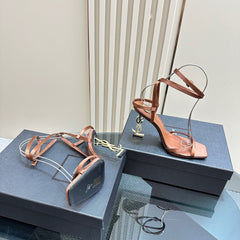 OPYUM HIGH SANDALS IN BROWN SILK