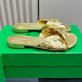 BLINK FLAT MULE IN GOLD INTRECCIATO LEATHER