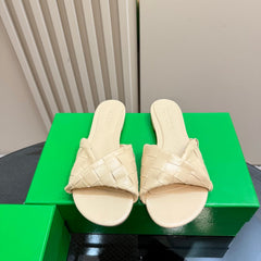 BLINK FLAT MULE IN PALE YELLOW INTRECCIATO LEATHER