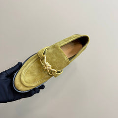 ASTAIRE LOAFER IN OLIVE GREEN SUEDE WITH GOLD HARDWARE
