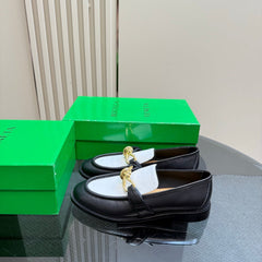 ASTAIRE LOAFER IN WHITE MIX BLACK CALFSKIN WITH GOLD HARDWARE