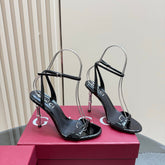 STRAP HIGH BAMBOO-EFFECT HEEL SANDAL IN BLACK PATENT CALFSKIN