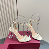 STRAP HIGH BAMBOO-EFFECT HEEL SANDAL IN CREAM PATENT CALFSKIN