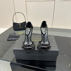 BALMAIN 25S LIPS SANDALS 10 IN BLACK SUEDE