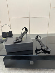 BALMAIN 25S LIPS SANDALS 10 IN BLACK SATIN