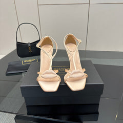 BALMAIN 25S LIPS SANDALS 10 IN BLUSH BEIGE SATIN