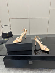 BALMAIN 25S LIPS SANDALS 10 IN BLUSH BEIGE SATIN