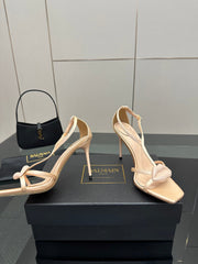 BALMAIN 25S LIPS SANDALS 10 IN BLUSH BEIGE SATIN