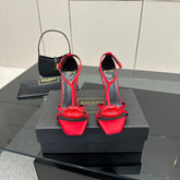 BALMAIN 25S LIPS SANDALS 10 IN CRIMSON RED SATIN