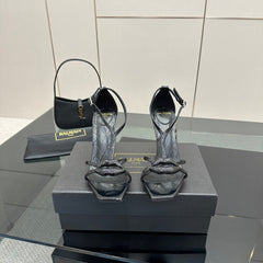 BALMAIN 25S LIPS SANDALS 10 IN BLACK CALFSKIN