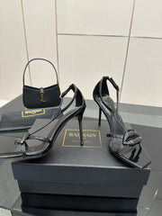 BALMAIN 25S LIPS SANDALS 10 IN BLACK CALFSKIN