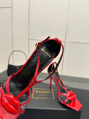 BALMAIN 25S LIPS SANDALS 10 IN CRIMSON RED CALFSKIN