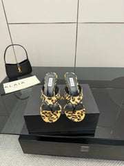 ALAIA HEELED THONG 25S IN LEOPARD PONY HAIR LEATHER
