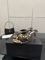 ALAIA HEELED THONG 25S IN LEOPARD PONY HAIR LEATHER