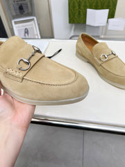 LOAFERS WITH SILVER HARDWARE IN BEIGE SUEDE
