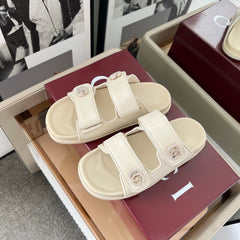 DOUBLE G CRYSTAL FLAT SANDALS IN IVORY SOFT LAMBSKIN