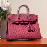KELLY SELLIER 25 BAG IN CURRANT RED OSTRICH LEATHER WITH SILVER HARDWARE