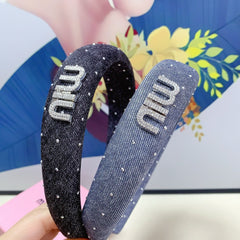 DENIM HEADBAND BLACK WITH CRYSTALS 164215