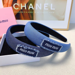 THICK HAIRBAND IN AZURE BLUE DENIM EMBROIDERED LOGO 217589