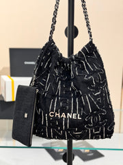 CHANEL 22 BAG 25S 42 CM IN BLACK DENIM