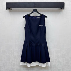 MIU 25S PLEATED VEST DRESS IN ACETATE 264603