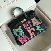 BIRKIN 25 BAG IN BLACK CALFSKIN WITH COLORFUL STICKER