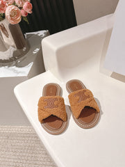 CELINE 25S LYMPIA TWISTED SANDAL IN BURNT ORANGE SPONGE FABRIC