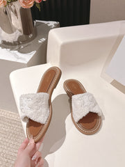 CELINE 25S LYMPIA TWISTED SANDAL IN WHITE SPONGE FABRIC