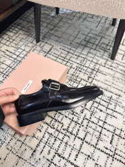SQUARE TOE OXFORD IN BLACK SHINY CALFSKIN