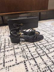 MID HEEL SANDALS IN BLACK LAMBSKIN