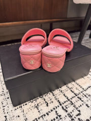 MID HEEL MULES IN BRIGHT PINK SHEEPSKIN