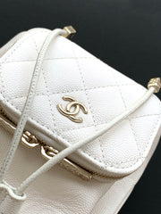 CHANEL 25S MINI BUCKET BAG 12 IN WHITE CALFSKIN GOLD HARDWARE