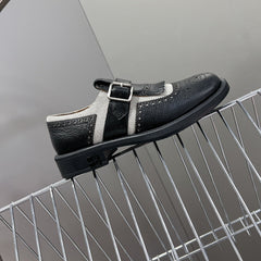 UNIQUE THICK-SOLED OXFORD SHOES BLACK MIX CREAM CALFSKIN